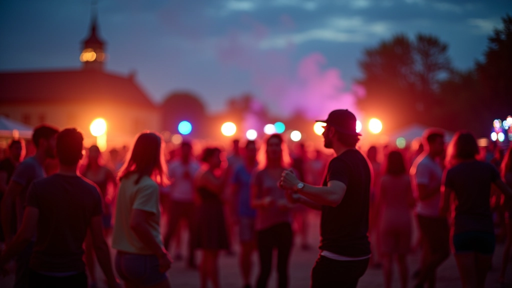 Outdoor dance festival celebration under evening lights